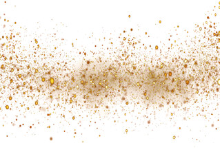 Golden glitter dust with bokeh effect on transparent background ideal for festive banners or digital designs adding sparkle and creating dynamic glamorous shine to the artworks