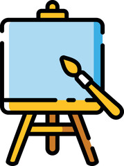 Simple drawing of easel with blank canvas and paintbrush, logo for art school or podcast (vector)