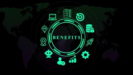Benefits of AI Concept with Global Network and Icons. Business, technology, modern technology concept. 