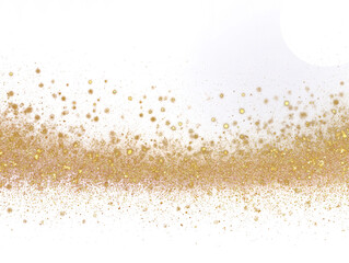 Golden Glitter Confetti Dust Effect with Sparkling Light Particles Texture Overlay for Festive Decoration Design Glamour Shine Shimmer Elegant Background on Transparent Backdrop