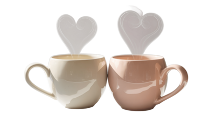 Two mugs of coffee with heart-shaped decorations, representing love and connection.