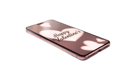 A stylish smartphone with Happy Valentine's on the screen. 