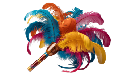 A Colorful feather stick decoration.