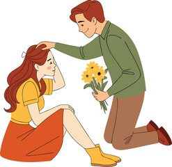 Romantic couple sitting cartoon illustration