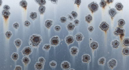 Rusty metal surface with circular patterns and textures, showcasing decay and age