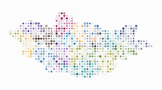 Mongolia animated country shape. Pulsating colored dots on the map of the country. Small size circle blocks. Digital style Mongolia map on white background. Trending animation video.