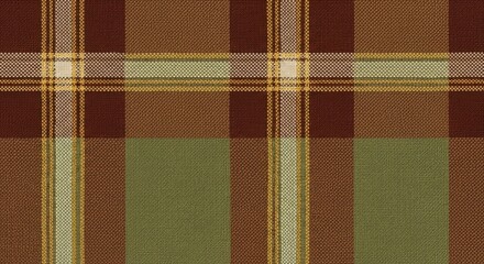 Traditional woven textile pattern displays intersecting bands of brown, burgundy, and olive hues