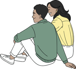 Romantic couple sitting together cartoon art