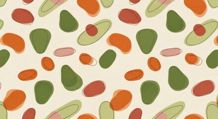 Mid century modern inspired organic shapes repeat across a light textured background
