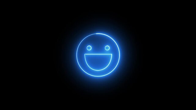 Glowing Neon Free laughing smiley logo emoji motion. emoticon day. Winking neon color vector face Set of three emoji. Facebook reactions. social media smiley emoji face.