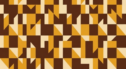 Geometric pattern utilizing brown, gold, and cream colors in a repeating abstract formation