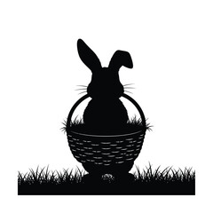 Easter bunny in a basket silhouette