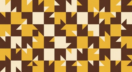 Repeating geometric pattern features abstract shapes in warm earthy colors