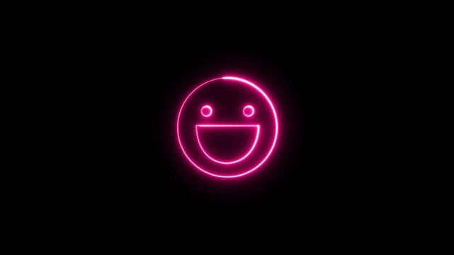 Glowing Neon Free laughing smiley logo emoji motion. emoticon day. Winking neon color vector face Set of three emoji. Facebook reactions. social media smiley emoji face. 