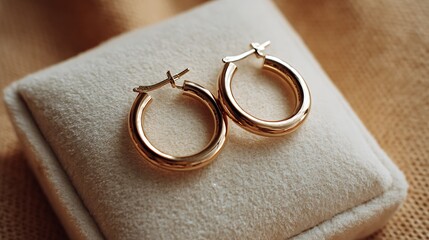 Elegant oval shaped gold hoop earrings displayed on a textured cushion for a luxurious jewelry presentation