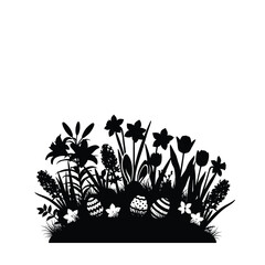 Easter garden flowers and eggs silhouette