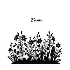 Easter floral meadow silhouette