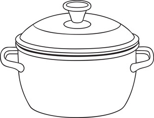 Cooking pot with lid outline illustration for kitchen, culinary, and food preparation graphic design art