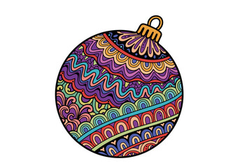 Colorful patterned Christmas ornament ball on white background  