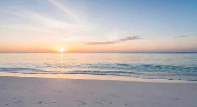 Aesthetic minimalist beachside scene, soft sunlight, clean white sand