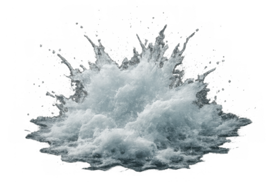 Water splashing upward with force, creating a textured liquid burst and spray effect, isolated for easy integration