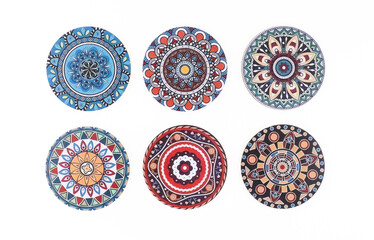 Set of decorative circles with abstract ornament isolated on white background