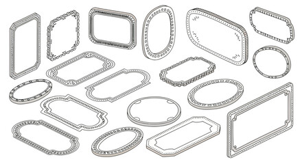 Collection of isometric blank frames with ornate borders for creative design projects