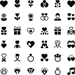 Romantic icons digital illustration set