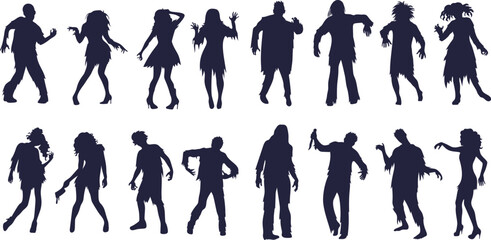 Group of black silhouettes of zombie
