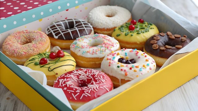 Variety of festive donuts in a box

