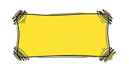 A yellow banner with sketchy scribbles in its four corners, ideal for conveying a message. It provides space for text and is eye-catching