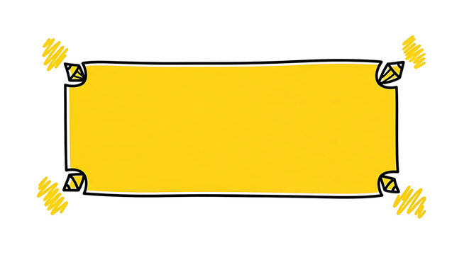 A blank yellow rectangular banner with decorative corners ready for text. This design exudes simplicity, a classic template. It's a great concept for highlighting key information.