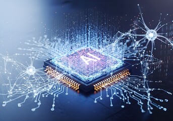 Cutting-edge AI chip powering future tech advancements, showcasing artificial intelligence and neural networks, perfect for technology innovators and businesses