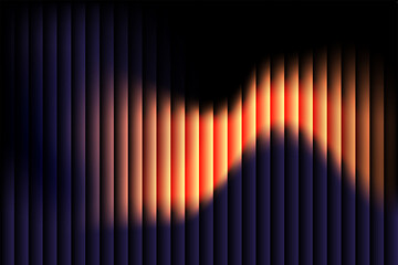 Abstract wavy light pattern with vertical stripes and warm glowing orange and purple hues
