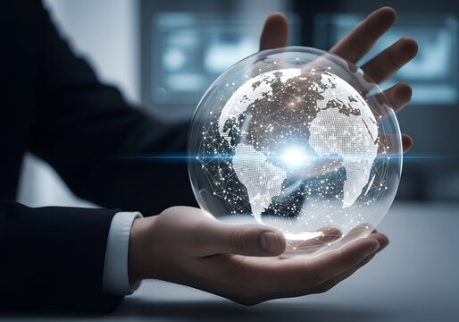 Empowering global connections with digital network concept in hand, envisioning worldwide success and innovative solutions for international business