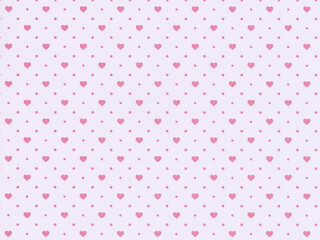 Pink hearts are evenly distributed on a light background, interspersed with smaller dots. The design is simple and repetitive. Suitable as background for Valentine's Day or romantic-themed events.