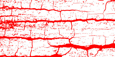 Red grunge texture illustration with blood-like paint splatters and ink drops for a dirty pattern design backdrop