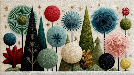 Whimsical Mid Century Modern Textured Botanical and Tree Illustrations image photo