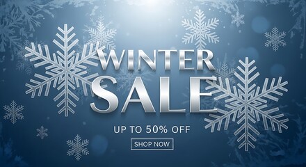 Winter sale with snowflakes and discount offer