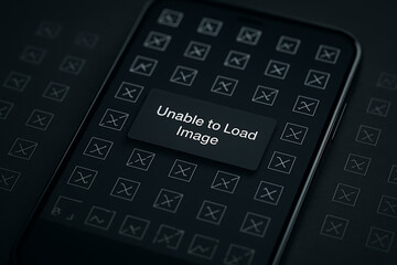 Smartphone displaying unable to load image error on screen with multiple broken thumbnail icons illustrating file corruption issue concept highlighting media loading failure digital storage problem an
