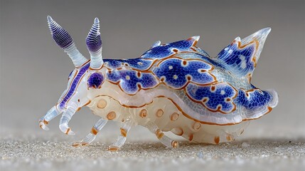 A detailed macro photograph of a vibrant nudibranch showcasing its intricate patterns and
