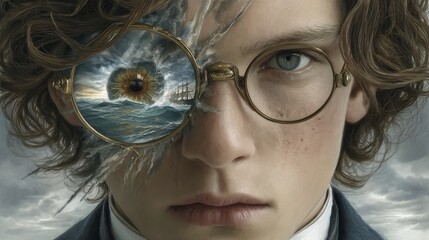A Portrait of a Young Man with an Ocean View in His Eye Representing Adventure and Imagination
