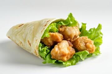Fried chicken and fresh vegetable wrap sandwich meal