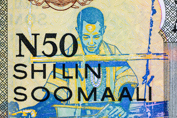 Obraz premium 50 Shilin, Somalia with the image of a weaver. Paper money of Somalia