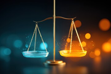 Colorful balance scale with orange and blue powders