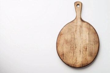 Isolated brown wooden cutting board and kitchen knife preparation tool