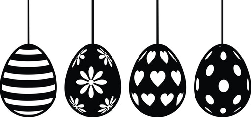 Easter eggs hanging decoration with floral hearts stripes and polka dots vector illustration 