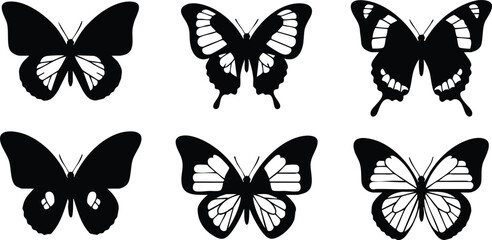 Obraz premium Butterfly silhouettes collection with detailed wing patterns in vector illustration for nature and insect design projects 