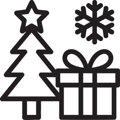 Christmas tree gift and snowflake icon gift box holiday