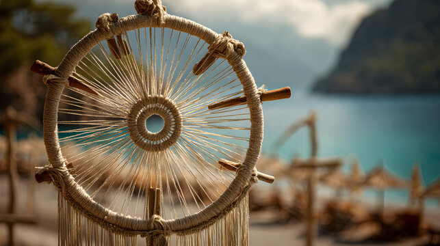 Woven craft shows detail, sandy tones, and beachy style. Great for tourism ads, blog headers, or travel brochures.